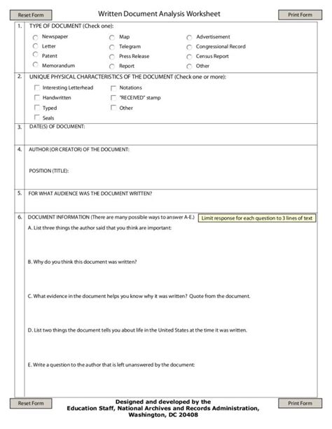 Read Document Analysis Sheet 
