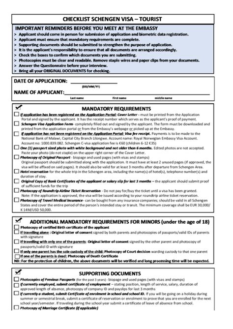 Read Online Document Checklist For Schengen Visa 