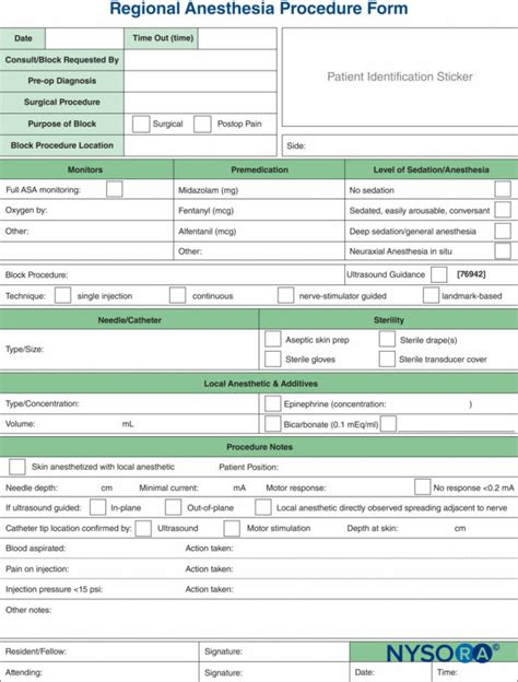 Documentation Of Regional Anaesthesia Progress Note
