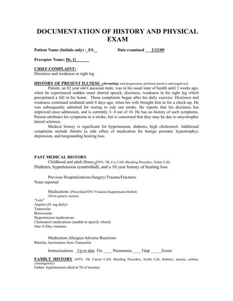 Full Download Documentation Of History And Physical Exam 