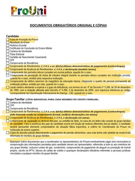 Documentos Do Prouni