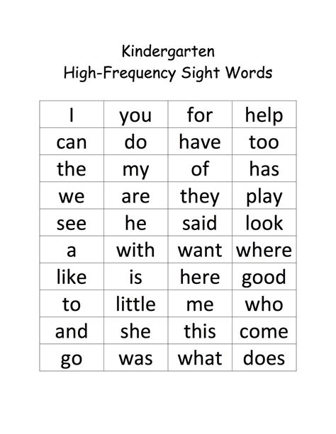 Docx Kindergarten High Frequency Sight Words Chambersburg Area Kindergarten Sight Word List Common Core - Kindergarten Sight Word List Common Core