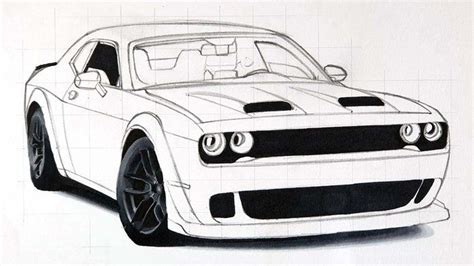 dodge challenger drawing step by step linearttutorialdigitalvideo