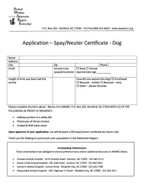 Full Download Dog Spay Certificate Template 