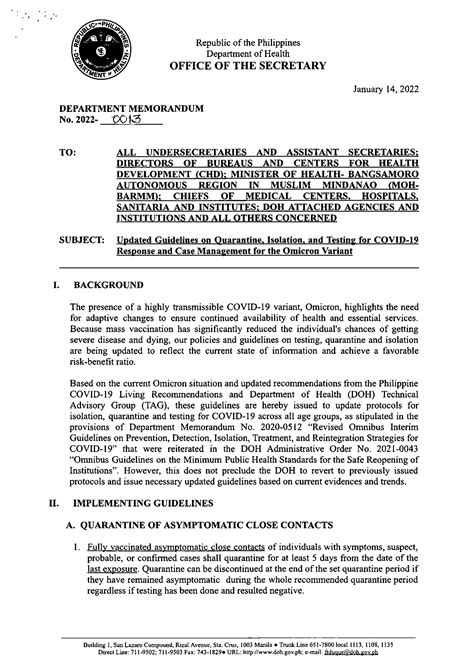 doh guidelines on isolation 2022-2022