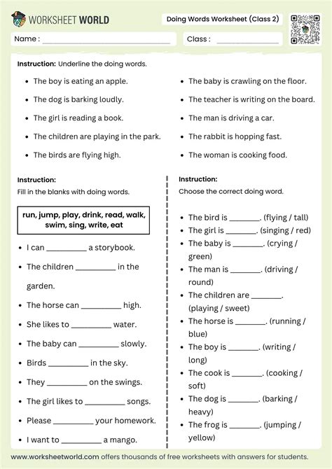 Doing Words Worksheet For Class 1