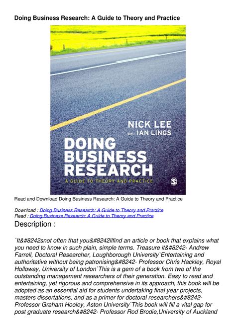 Full Download Doing Business Research A Guide To Theory And Practice 