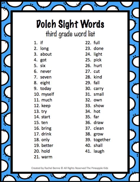Dolch 3rd Grade Lets Learn Sight Words Worksheets Dolch List 4th Grade - Dolch List 4th Grade