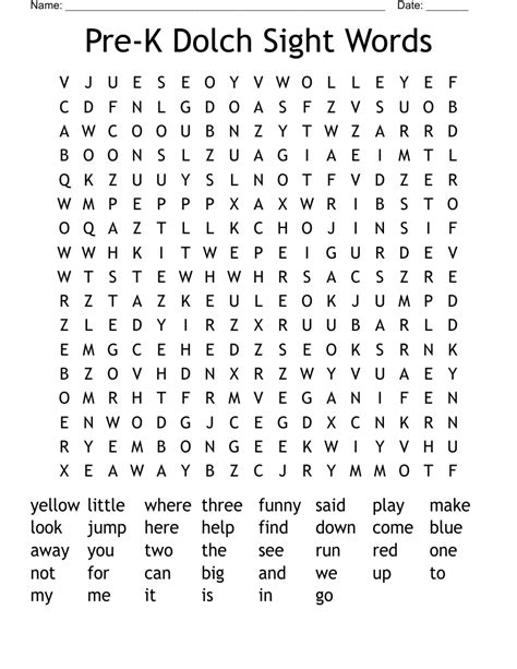 Dolch Sight Words Word Search For Kindergarten Free Kindergarten Sight Word Search - Kindergarten Sight Word Search