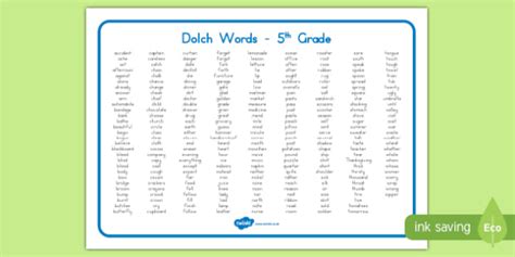 Dolch Words Fifth Grade Word Mat Teacher Made 5th Grade Dolch Word List - 5th Grade Dolch Word List