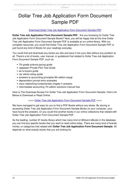 Read Online Dollar Tree Job Application Form Document Sample 
