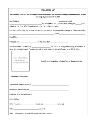 Domicile Certificate Form