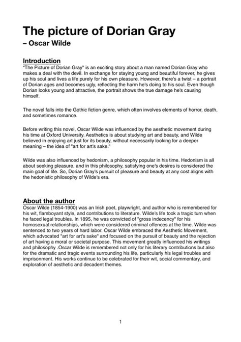 Dorian Gray Novel Summary