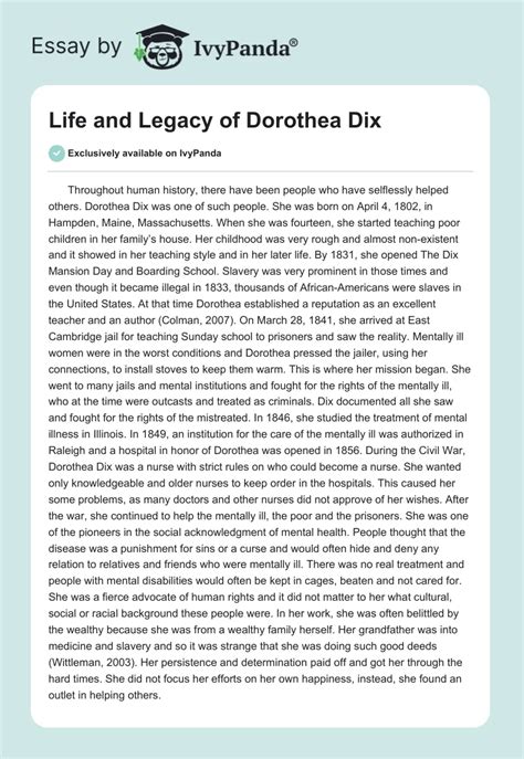 dorothea dix biography essays