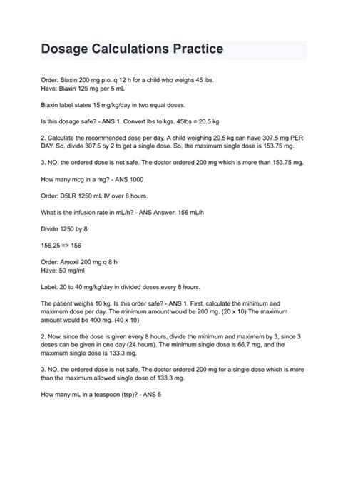 dosage calculation hesi practice test