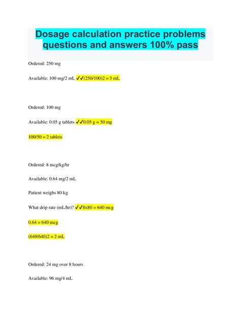 Dosage Calculation Practice Problems With Answers