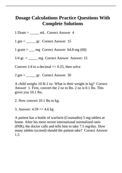 Dosage Calculation Practice Sinclair Community College