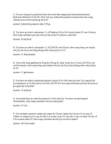 Dosage Calculation Practice Worksheet