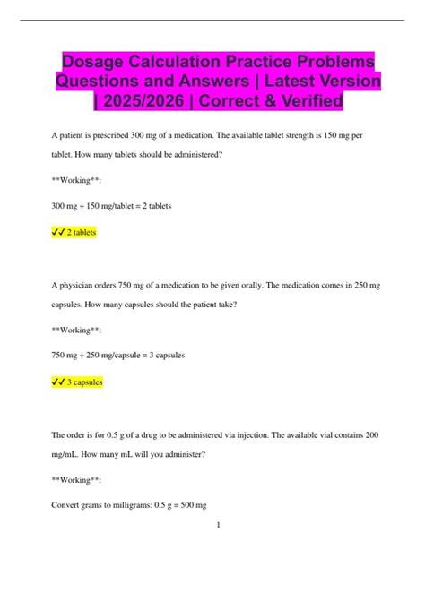 dosage calculation problems germania answer sheet