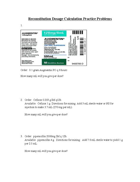 Dosage Calculation Reconstitution Problems