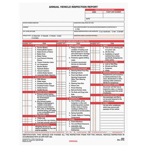 dot annual inspection form
