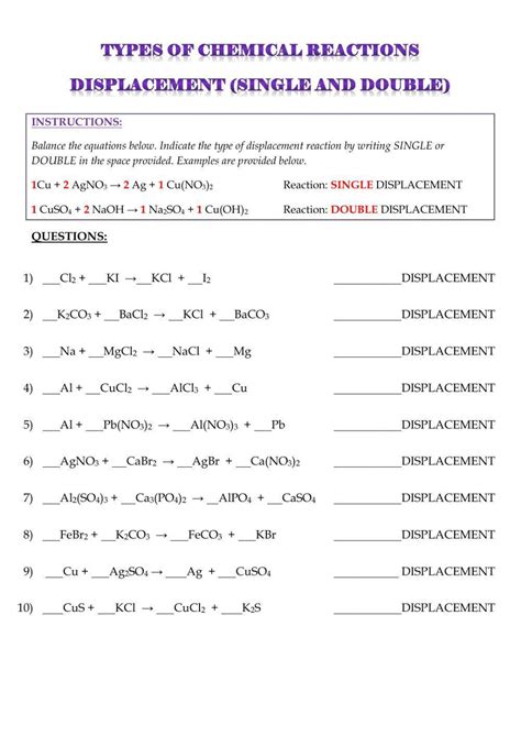 Double Displacement Reactions Answer Key