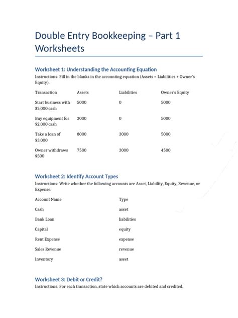 Double Entry Bookkeeping Practice