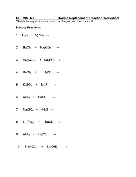 Double Replacement Reactions Answer Key