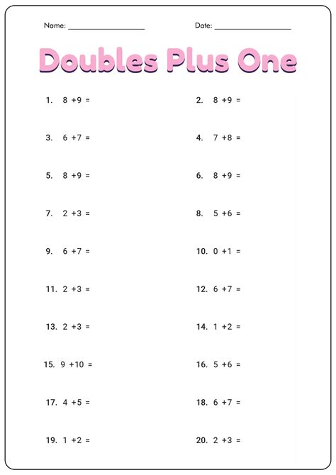Doubles Plus One Worksheet Doubles Plus Or Minus One Facts - Doubles Plus Or Minus One Facts