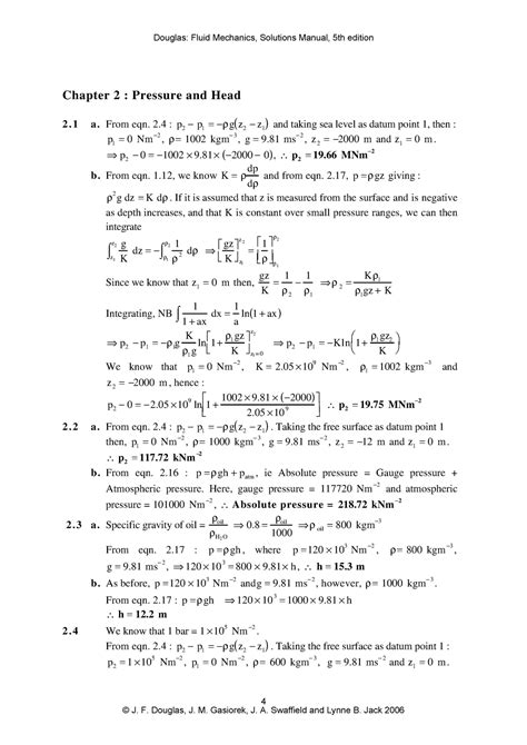 douglas fluid mechanics solution manual
