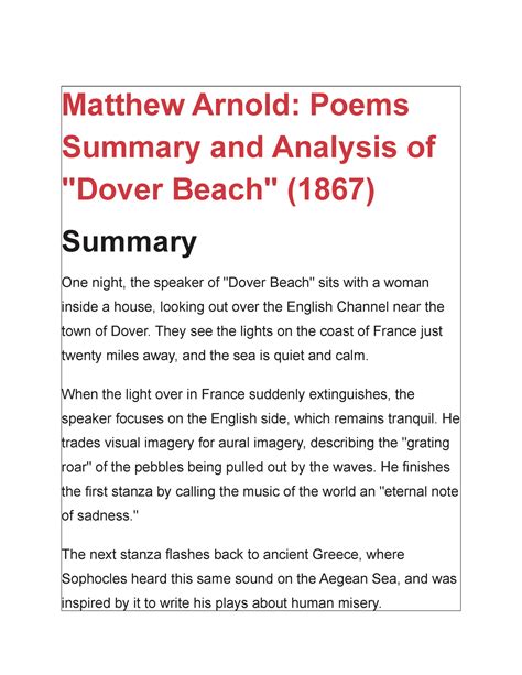 dover beach matthew arnold summary and critical analysis
