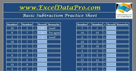 Download Basic Subtraction Practice Sheet Excel Template Subtraction Sheets - Subtraction Sheets