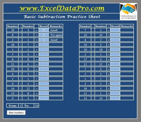 Download Basic Subtraction Test Sheet Excel Template Basic Subtraction - Basic Subtraction