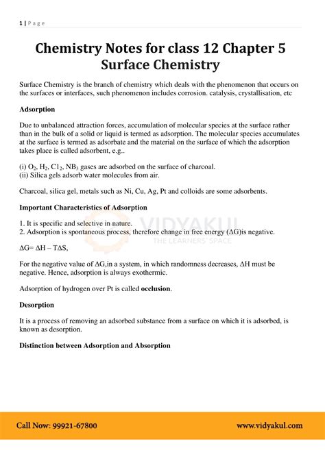Download Surface Chemistry Class 12 Notes