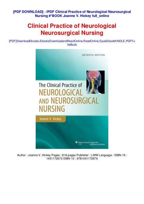 Read Online Download Clinical Practice Of Neurological And Neurosurgical Nursing Pdf 