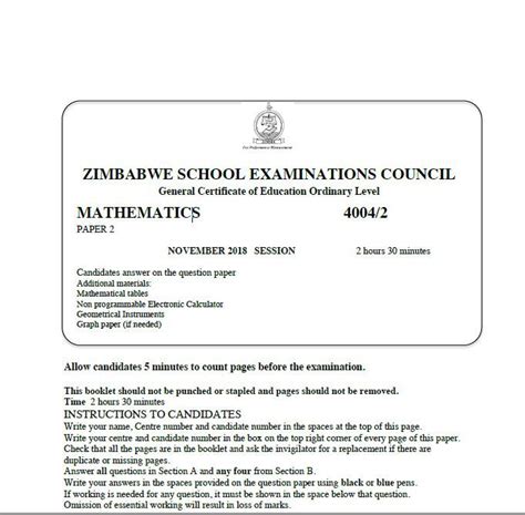 Read Download Zimsec O Level Maths Past Exam Papers Syllabus 4028 