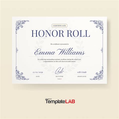 Downloadable Printable Editable Honor Roll Certificate Template