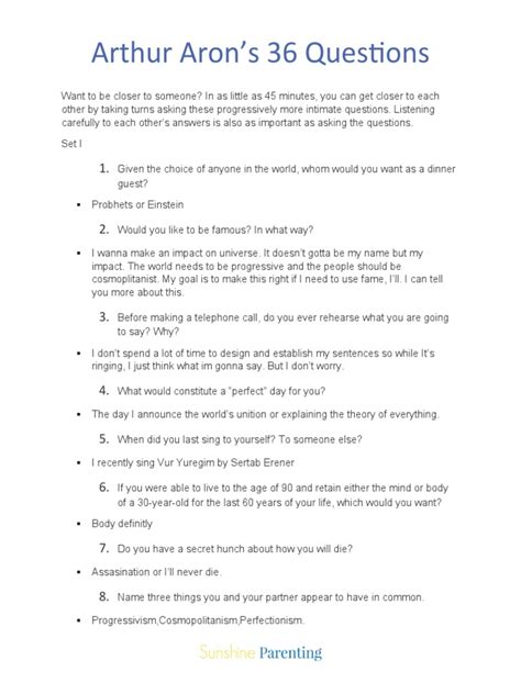 Dr Aron 36 Questions