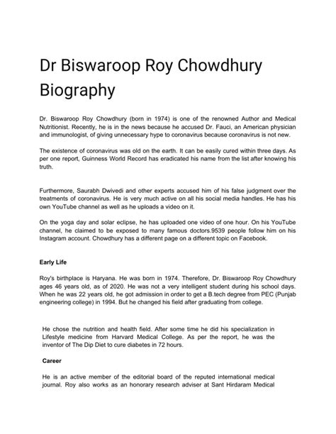 dr biswaroop roy chowdhury biography examples