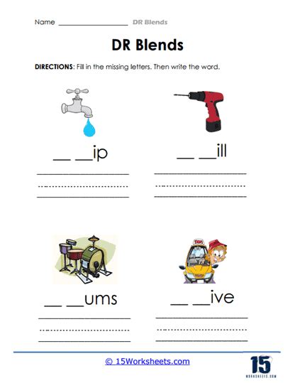 Dr Blends Worksheets 15 Worksheets Com Dr Blend Words With Pictures - Dr Blend Words With Pictures