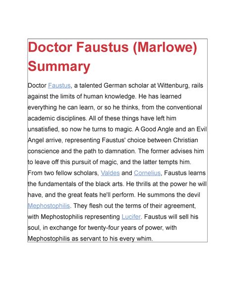 Dr Faustus Plot Summary