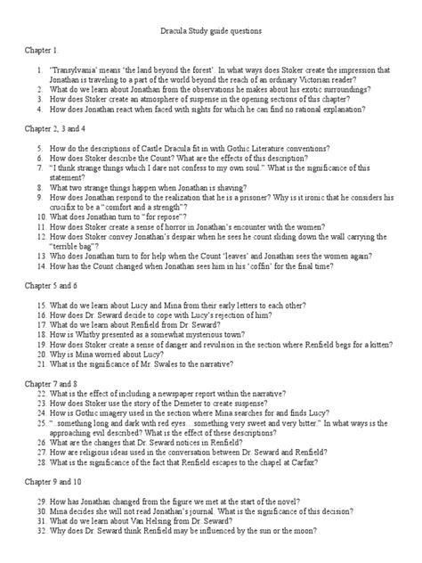 Dracula Study Guide And Answers