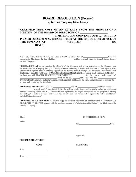 Draft Board Resolution For Opening Bank Account