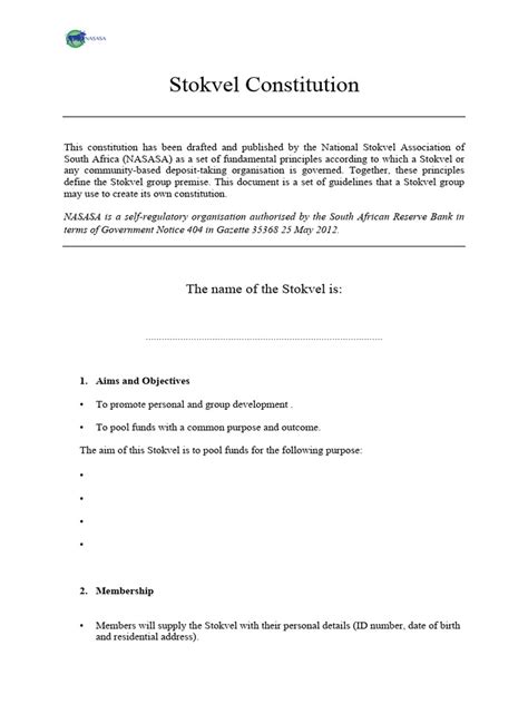 Draft Of Stokvel Constitution