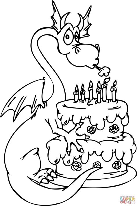 Dragon With Happy Birthday Cake Coloring Page Free Dragon Coloring Pages For Preschoolers - Dragon Coloring Pages For Preschoolers