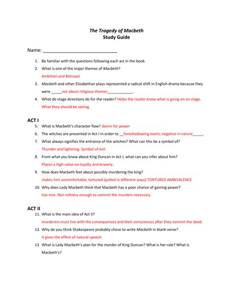 Drama Study Guide Macbeth Answers Hrw