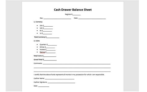 Drawer Balance Sheet