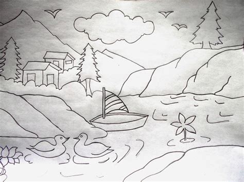 Drawing Scenery Beautiful Scenery Outlines For Colouring - Scenery Outlines For Colouring