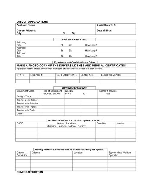 Driver Application For Employment