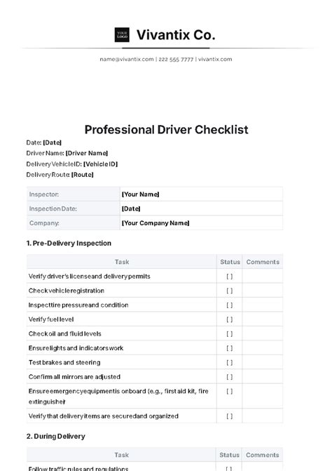 Driver Checklist Template